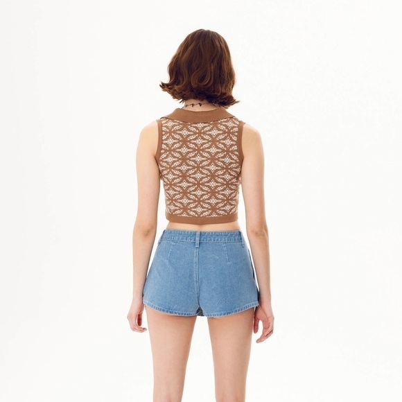 Johnny polo collar v-neck sleeveless Cropped jacquard knit sweater vest size L - Picture 4 of 10